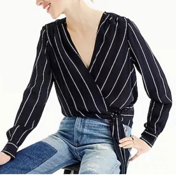 NWOT navy pinstripe silk blouse - Picture 1 of 11